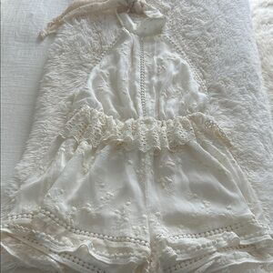 Zimmermann Ivory silk Lace Playsuit US6-8 backless design halter top neck *Flaws